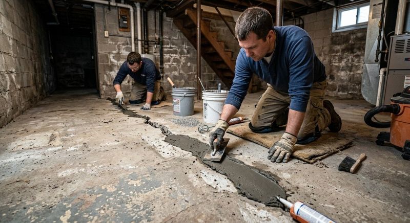 Cracked Basement Floor Repair in Shelby, NC
