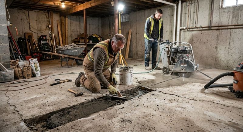 Cracked Basement Floor Repair in Shelby, NC